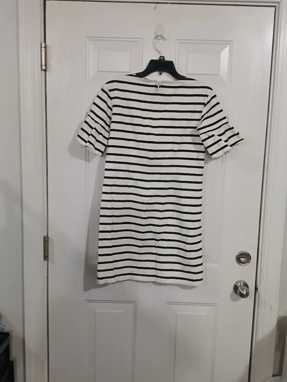 J Crew Ruffled Bell Sleeves Shift Dress Women's  Ivory & Navy Striped